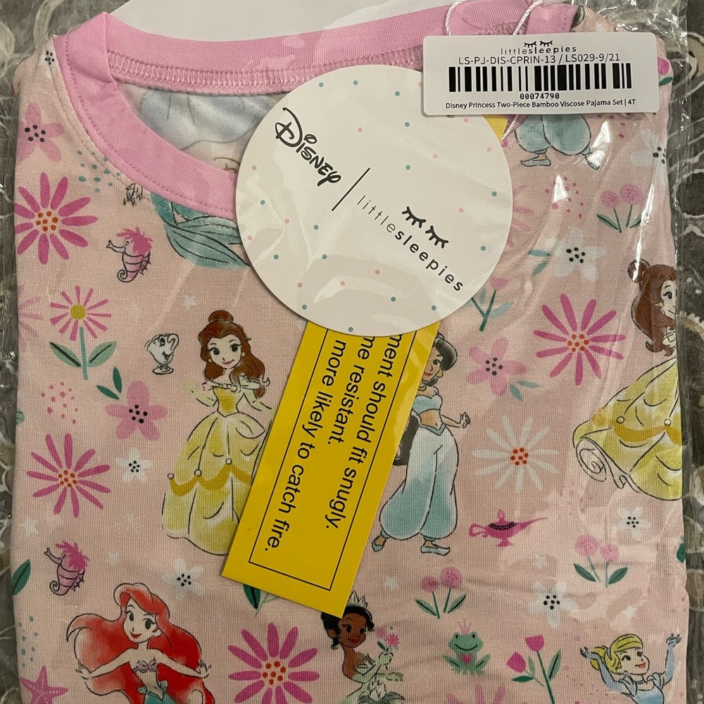 COPY - Little Sleepies two piece PJs. Pink Disney princesses. Size 4T